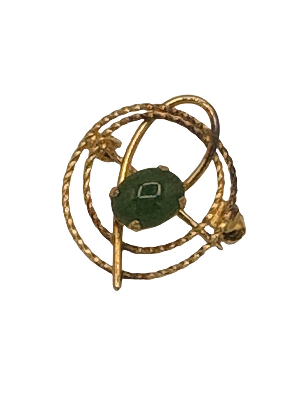 Vintage Swarovski Green Cabochon Brooch Gold Tone Abstract Swirl Pin Signed